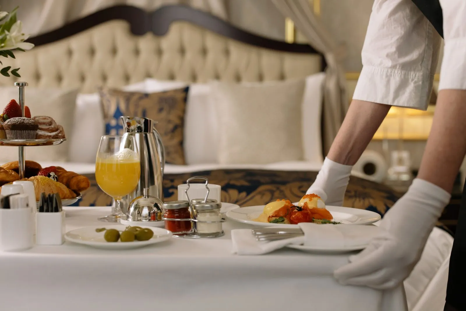 Hotel room service breakfast ordered through a QR code menu